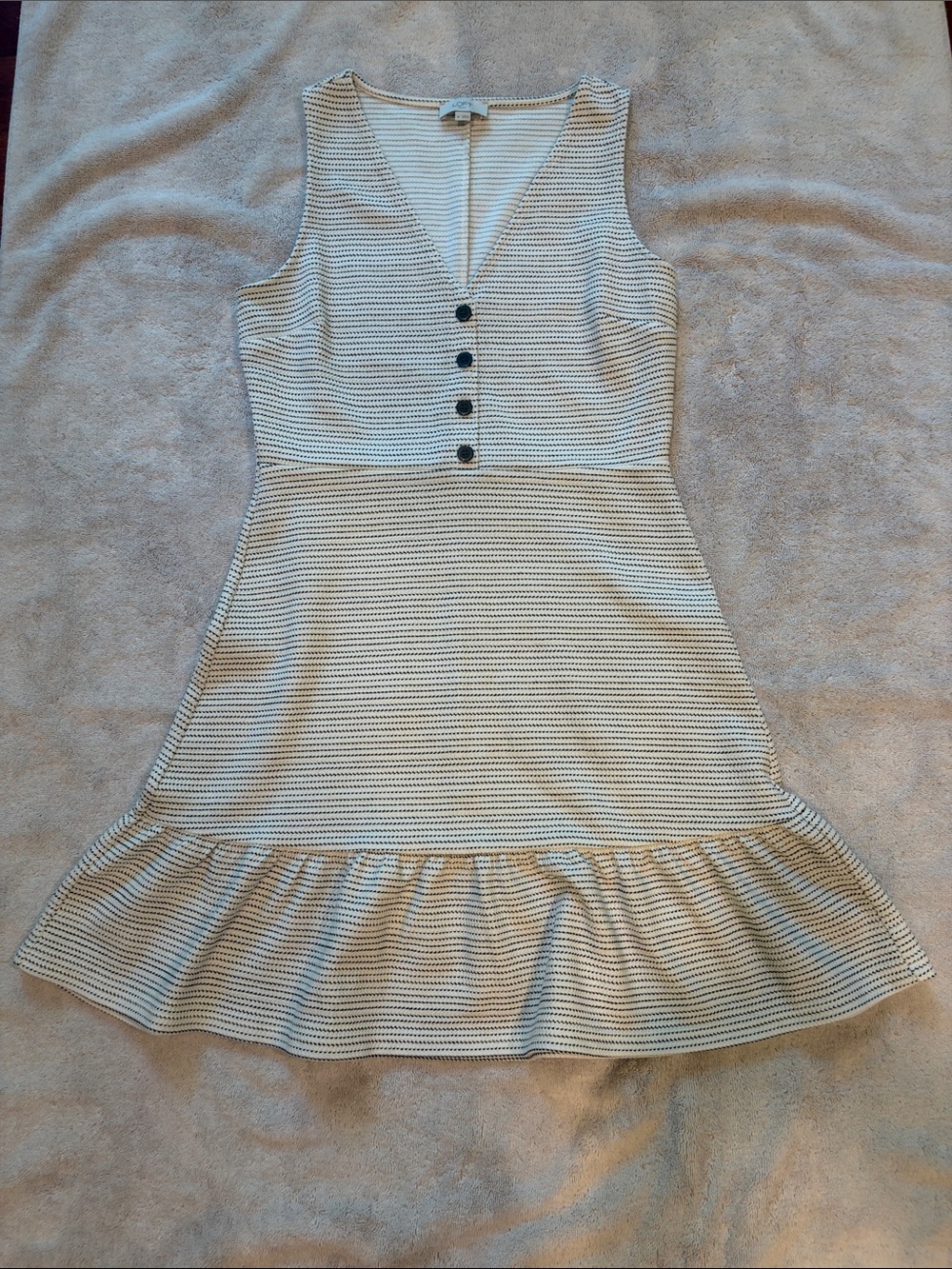 LOFT Black & White Striped V-Neck Ruffle Dress